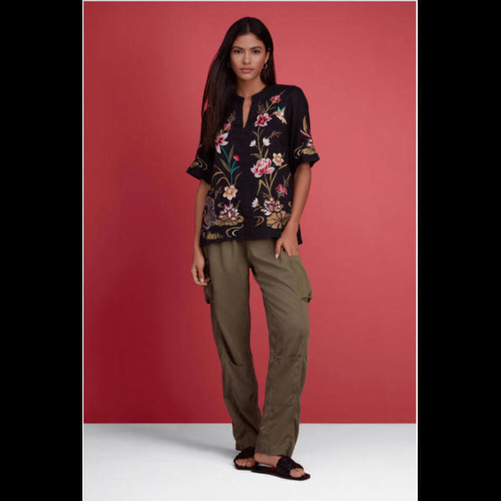JOHNNY WAS Embroidered MAISIE EASY V NECK TOP Tiger Flowers J15823 XXS